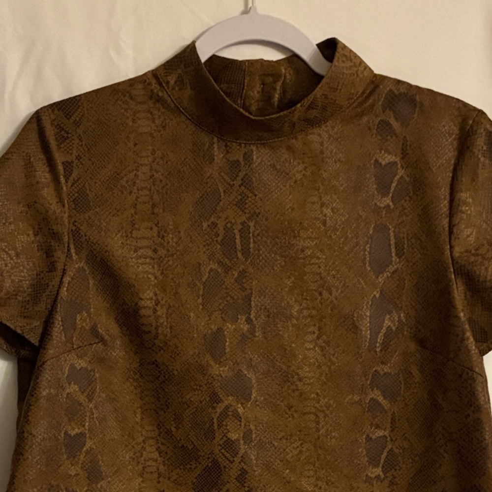 Zara Brown Snake-Print Short Sleeve Top